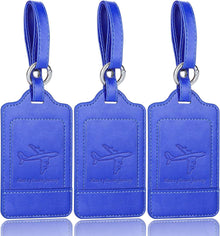 3er-Pack Kofferanhänger aus PU Leder mit Adressschild, Hellblau
