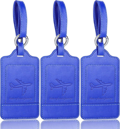 3er-Pack Kofferanhänger aus PU Leder mit Adressschild, Hellblau
