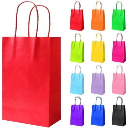 12 Kraftpapiertüten mit Henkeln, Geschenktüten Set - Mehrere