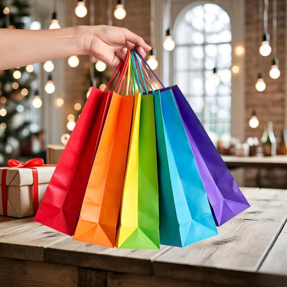 12 Kraftpapiertüten mit Henkeln, Geschenktüten Set - Mehrere