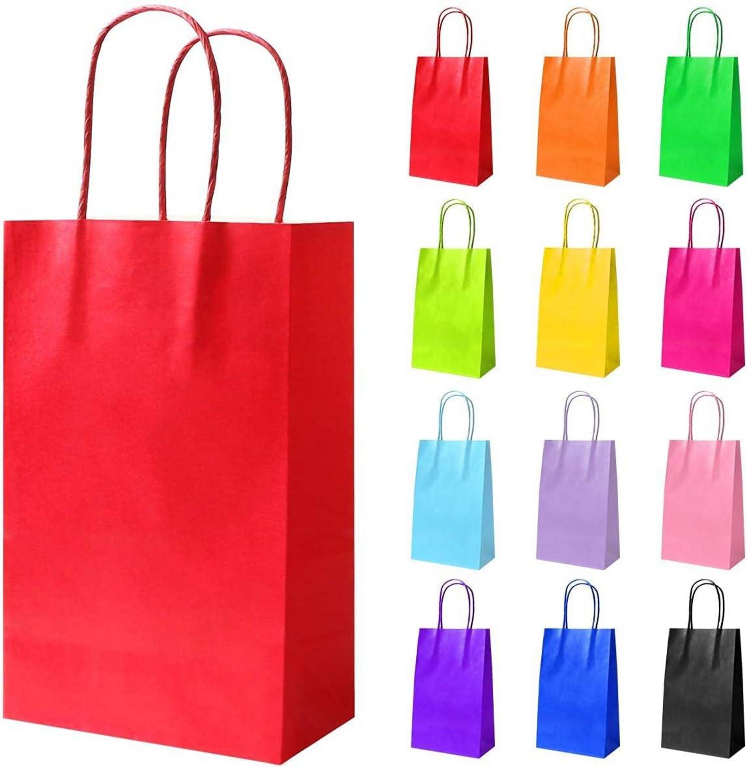 12 Kraftpapiertüten mit Henkeln, Geschenktüten Set - Mehrere