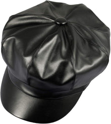 PU Leder Zeitungsjunge Baskenmütze 8 Panels Damen Schwarz