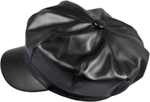 Damen PU Leder Zeitungsjunge Baskenmütze 8 Panels Schwarz