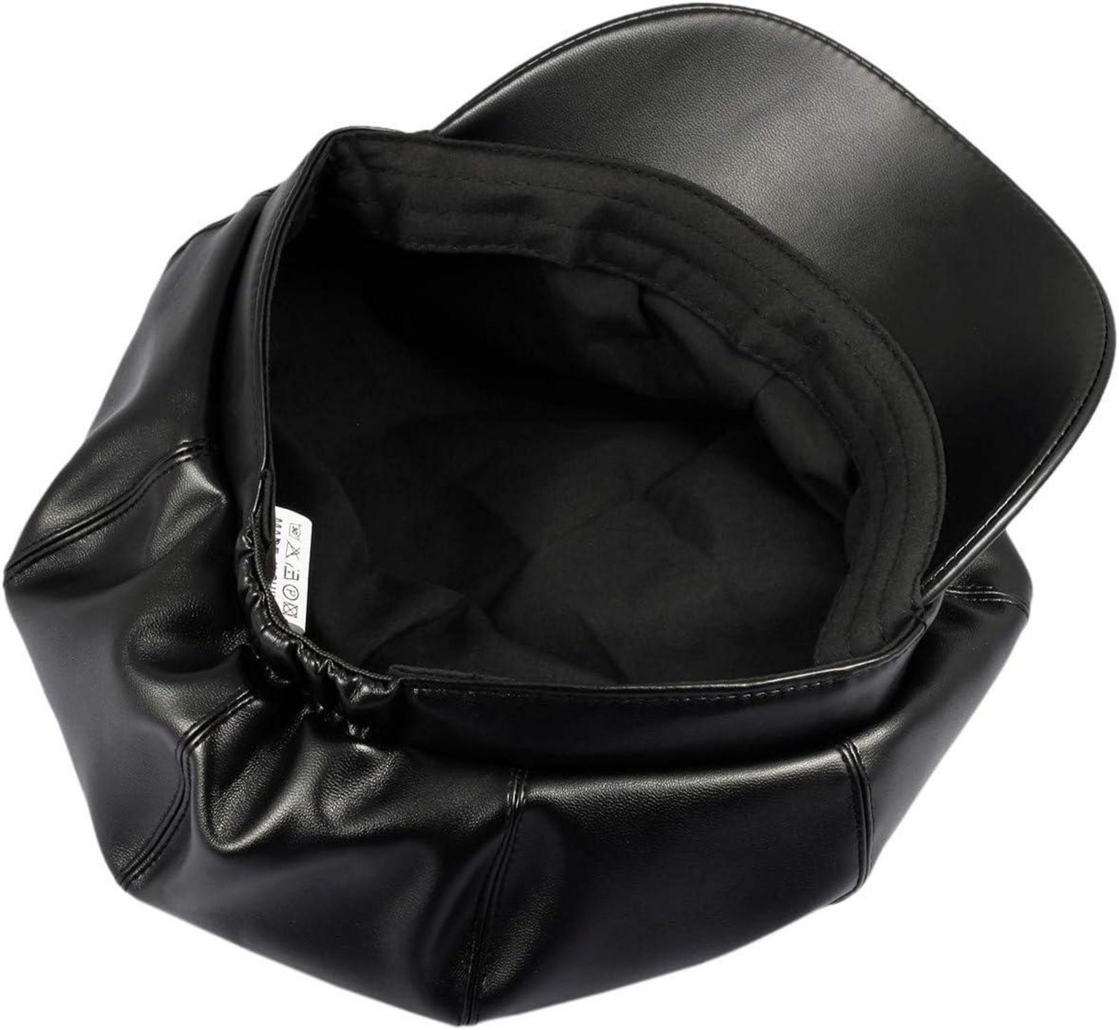 PU Leder Zeitungsjunge Baskenmütze 8 Panels Damen Schwarz