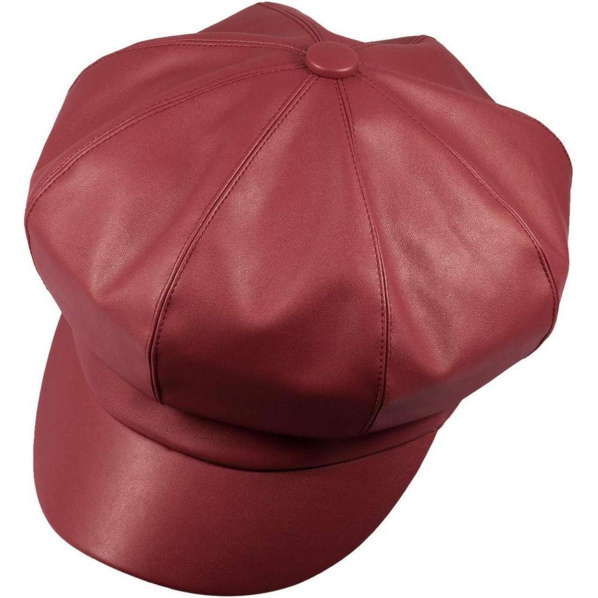 Baskenmütze Damen – Retro Newsboy Hut Rot, Einheitsgröße in Lederoptik