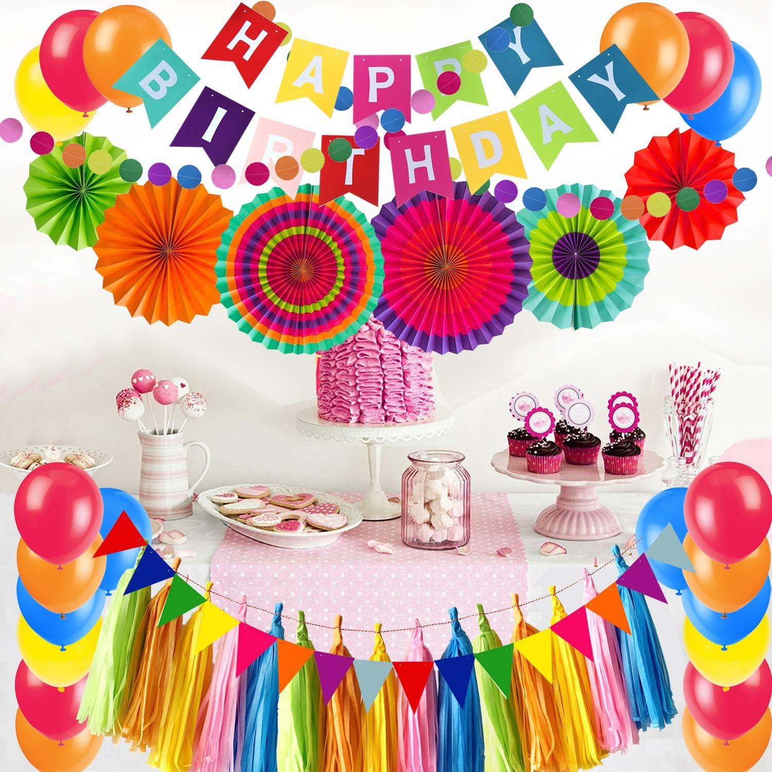 Geburtstagsdekoration Mehrfarbig Happy Birthday Banner Fächer Wimpel Luftballon