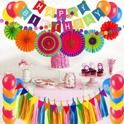 Geburtstagsdekoration Mehrfarbig Happy Birthday Banner Fächer Wimpel Luftballon