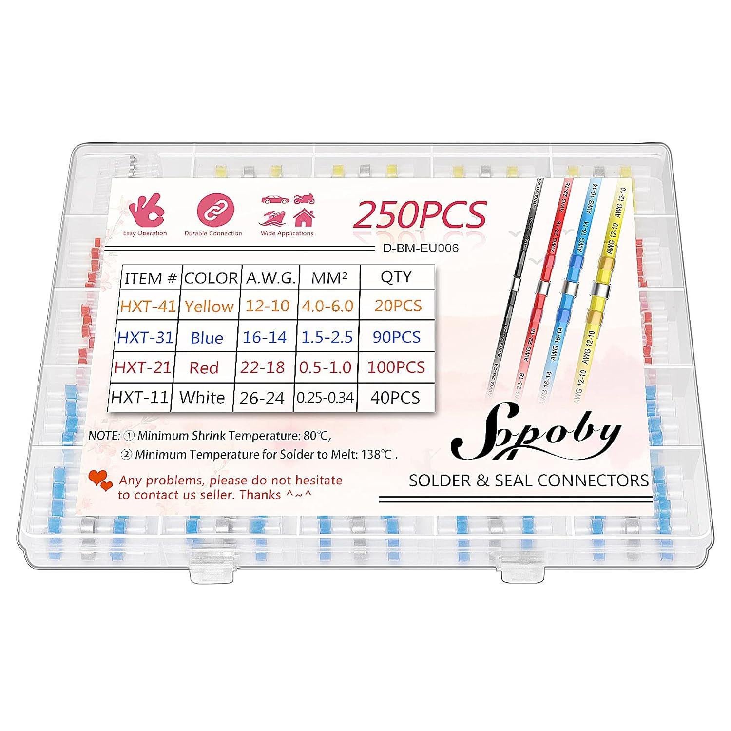 250PCS Sopoby Solder Seal Wire Connectors Kit Automotive Marine Waterproof