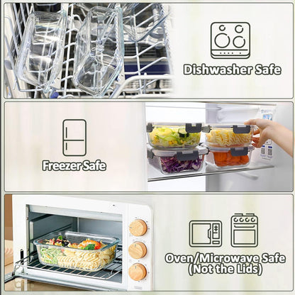 MCIRCO Glas-Frischhaltedosen Set 20 Teile 10 Behälter 10 Transparente Deckel - Spülmaschinen Mikrowellen Gefrierschrankfreundlich Auslaufsicher