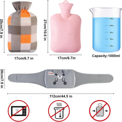 Wärmflasche mit Bezug 1,3L für Nacken Schulter Rücken Taille