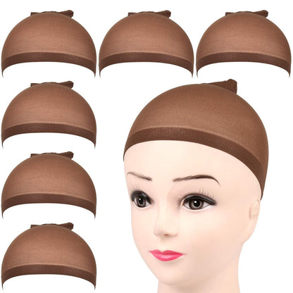 6er Set Dunkelbraune Nylon Perückenkappen Wig Caps