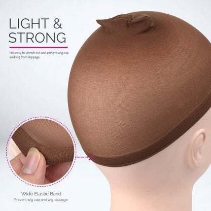 6er Set dunkelbraune elastische Perückenkappen aus Nylon - Atmungsaktive Wig Caps
