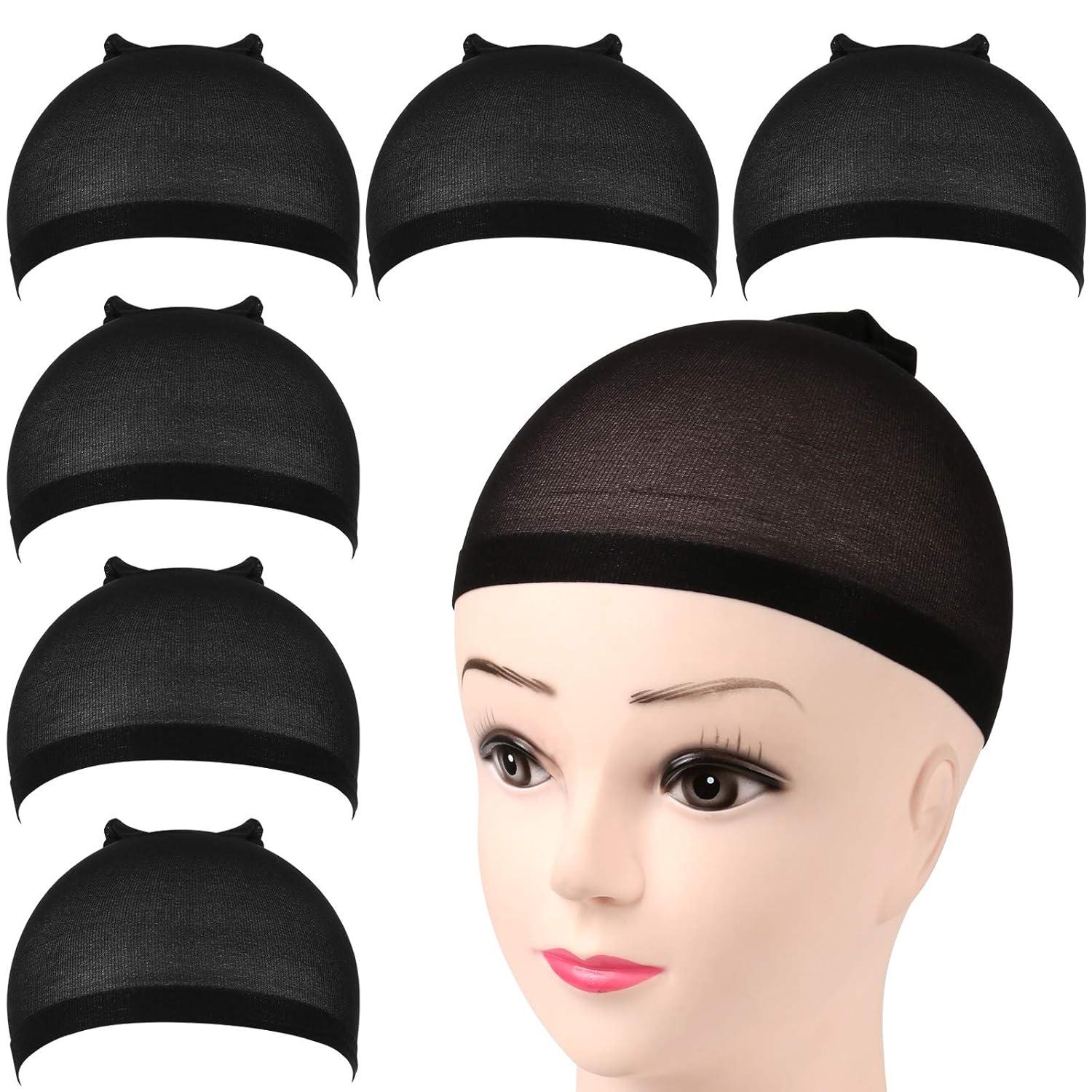 6er Set elastische Schwarze Perückenkappen Nylon Haarnetz Wig Caps