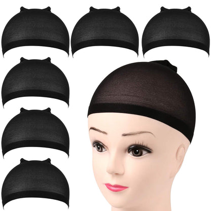 6er Set elastische Schwarze Perückenkappen Nylon Haarnetz Wig Caps