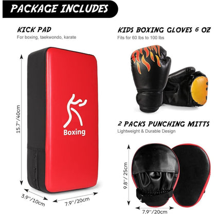 Boxhandschuh Kickpad Set PU Pratzen 6OZ Boxhandschuhe für