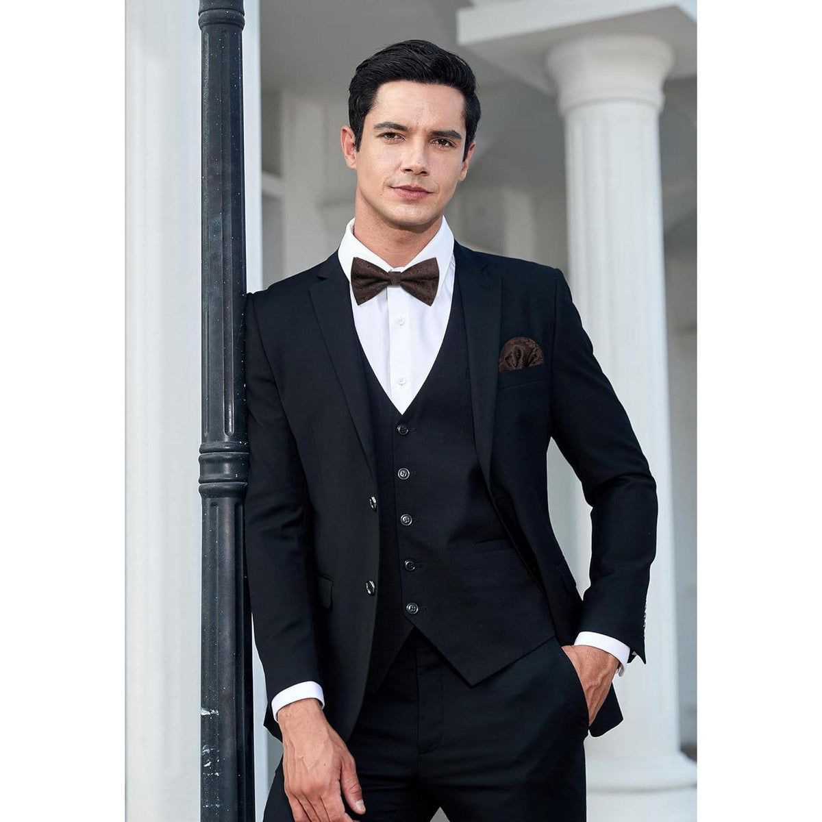 Herren Fliege mit Einstecktuch Set Braun