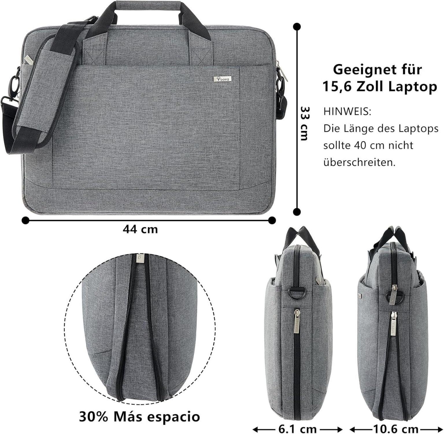 Voova große Laptoptasche 14-16 Zoll Laptop wasserdicht Grau - 30% mehr Kapazität, Innenfächer, kompatibel mit Macbook Dell HP