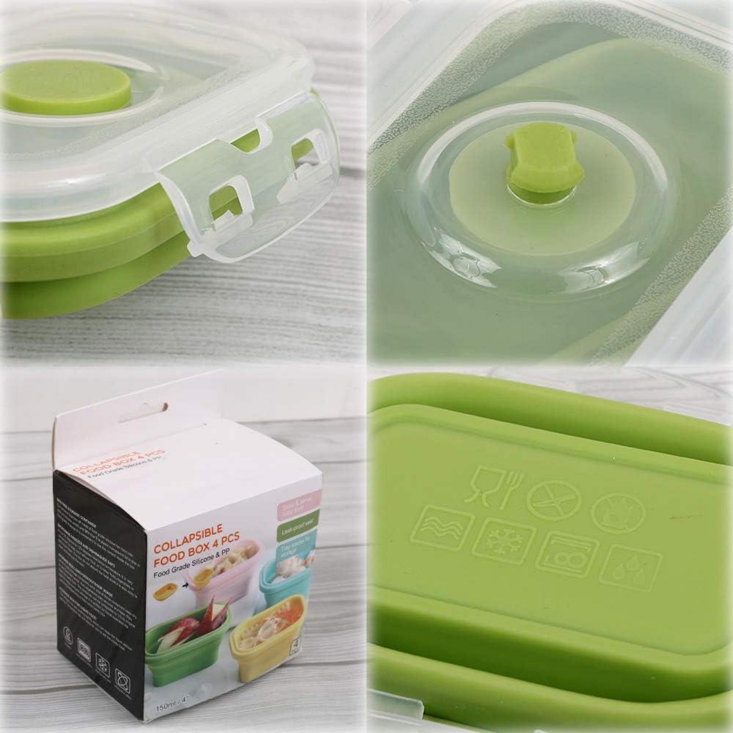 Zusammenklappbare Silikon-Lebensmittelbehälter mit Schnappdeckel, BPA-frei, 150 ml, 4er Pack - stapelbar & platzsparend