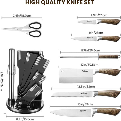 Velaze Edelstahl Messerset 8-teilig mit Messerblock und
