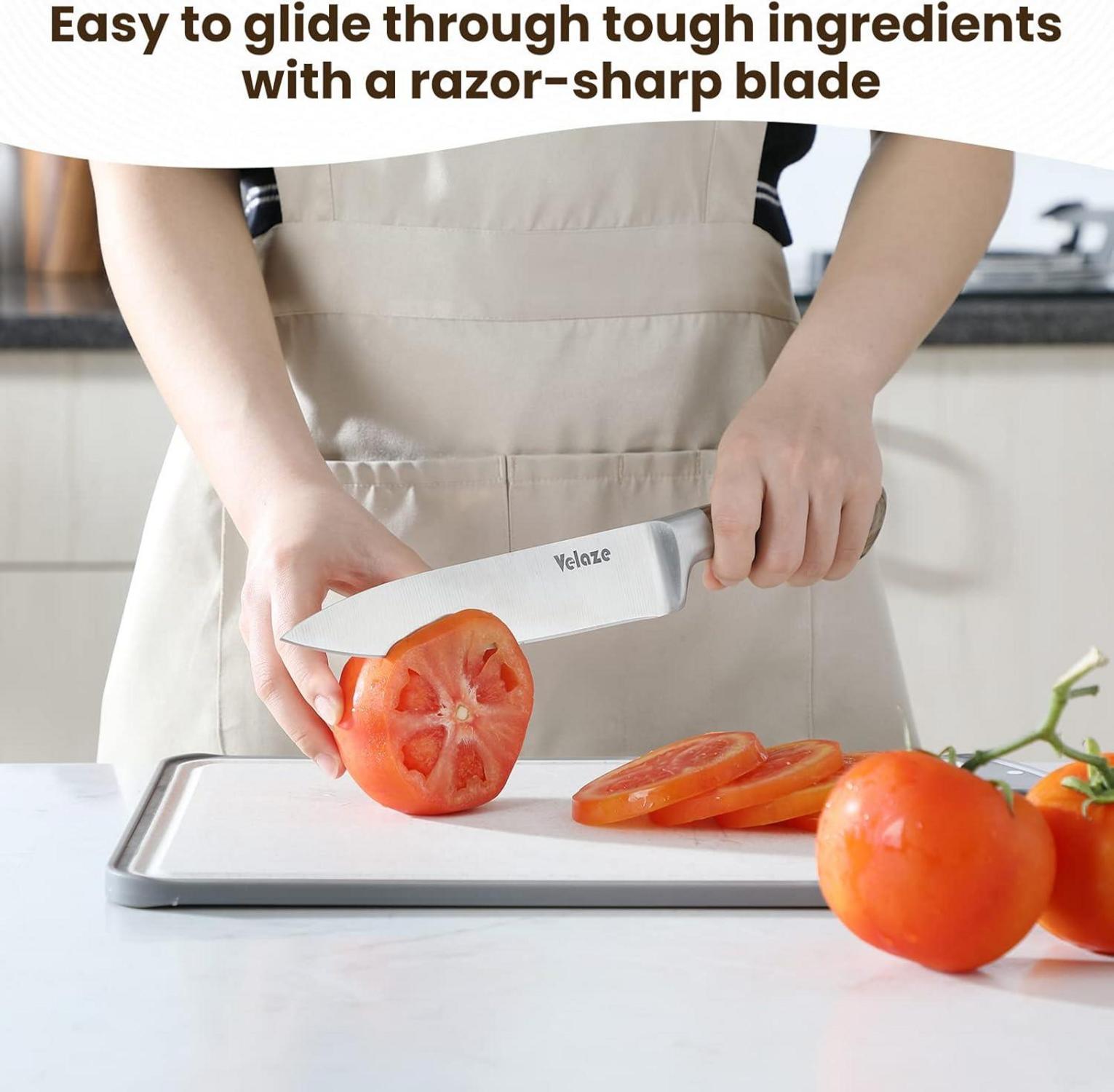 Velaze Messerset 8-teilig Edelstahl mit Messerblock & Wetzstahl