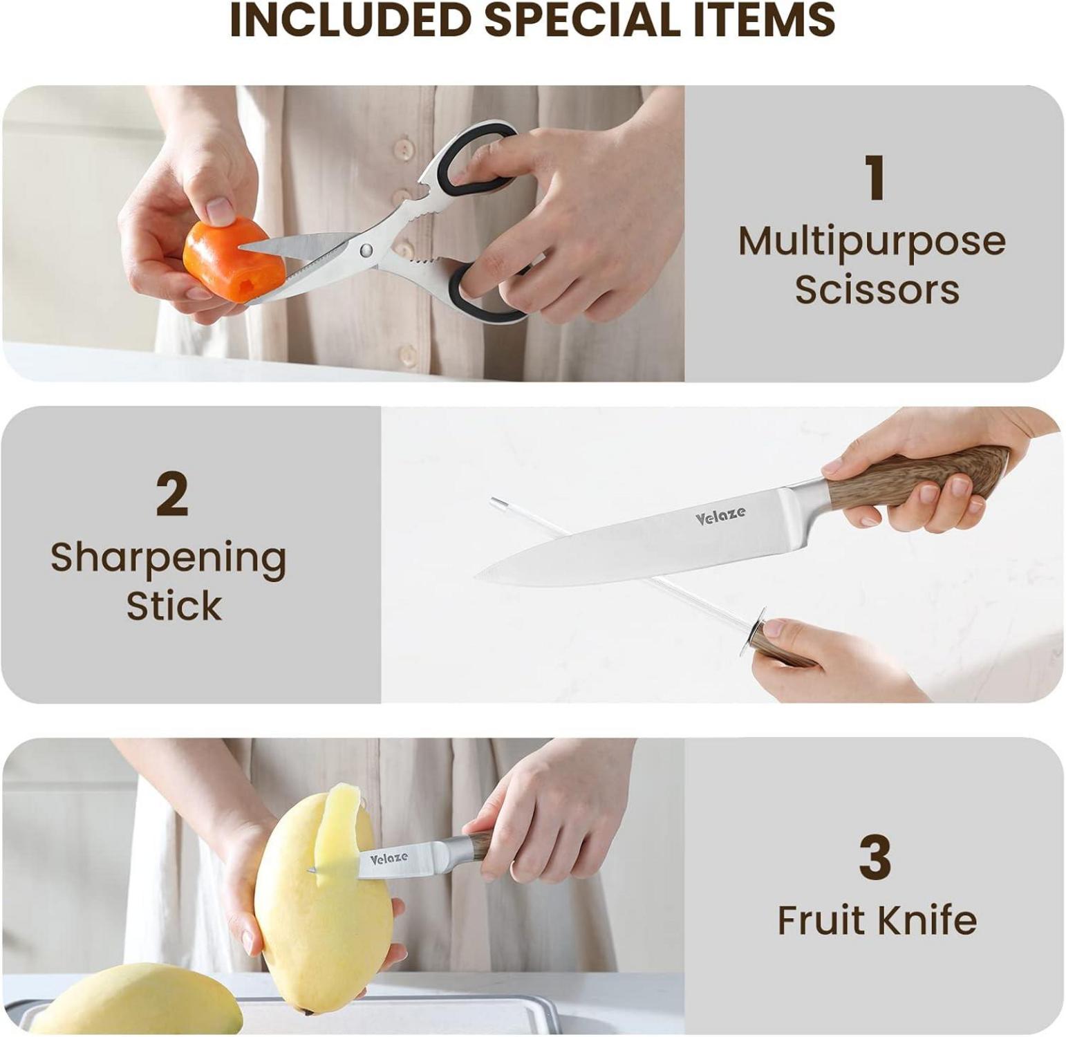 Velaze 8-tlg. Edelstahl Messerset Küchenmesser Block scharfe Klingen