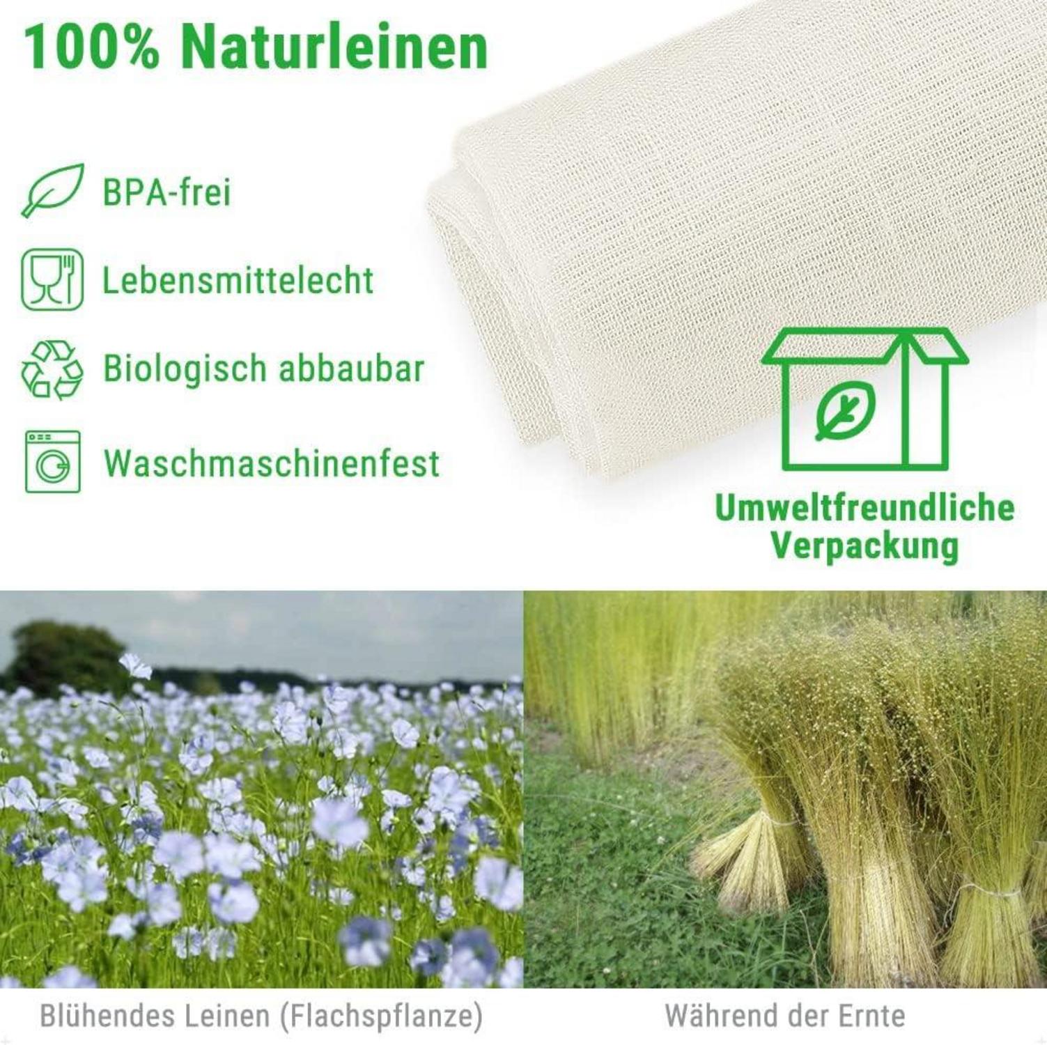 Passiertuch 100% Leinen 50x50cm für Nussmilch Käse Saft