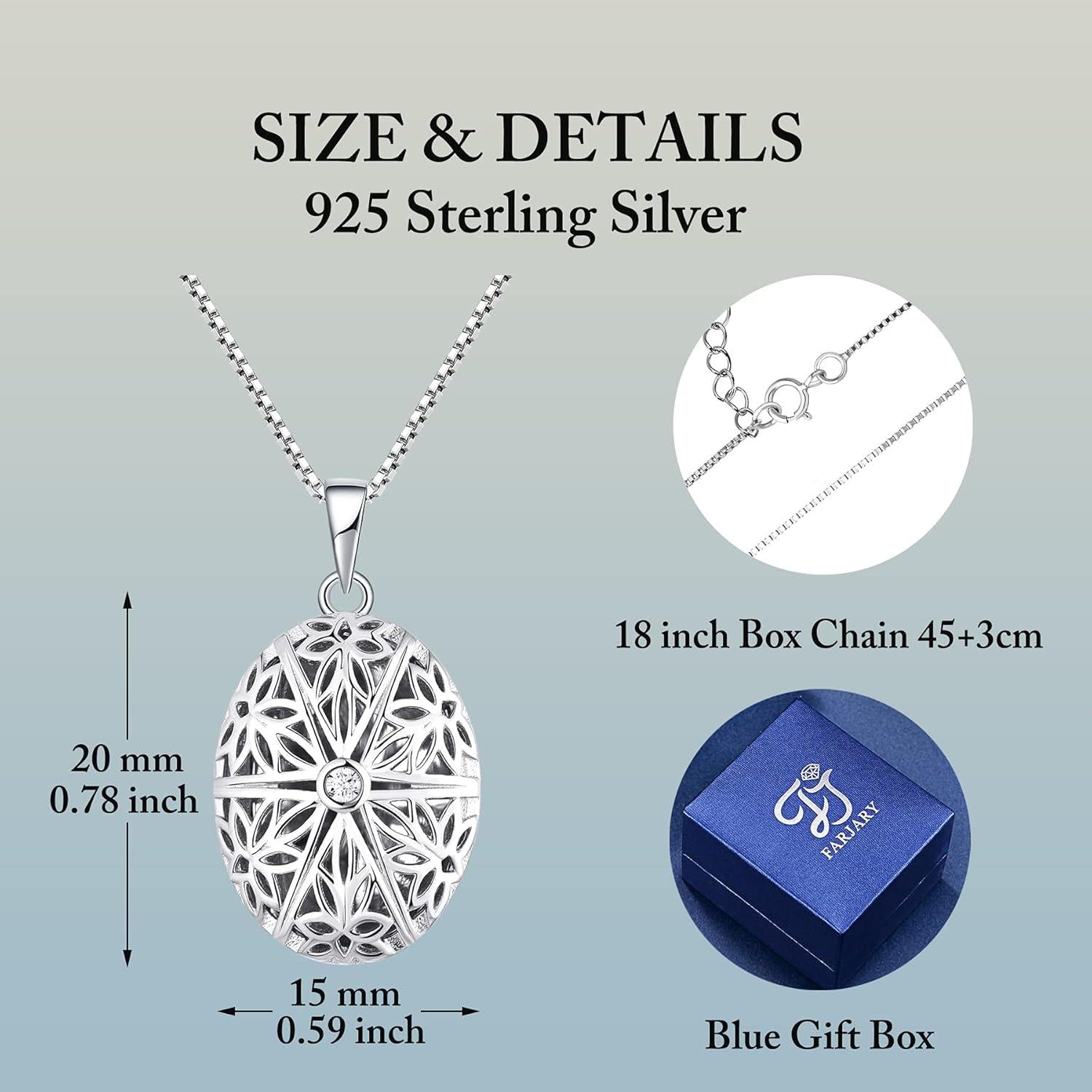 FJ Foto Medaillon Kette Damen 925 Sterling Silber Zirkonia Oval