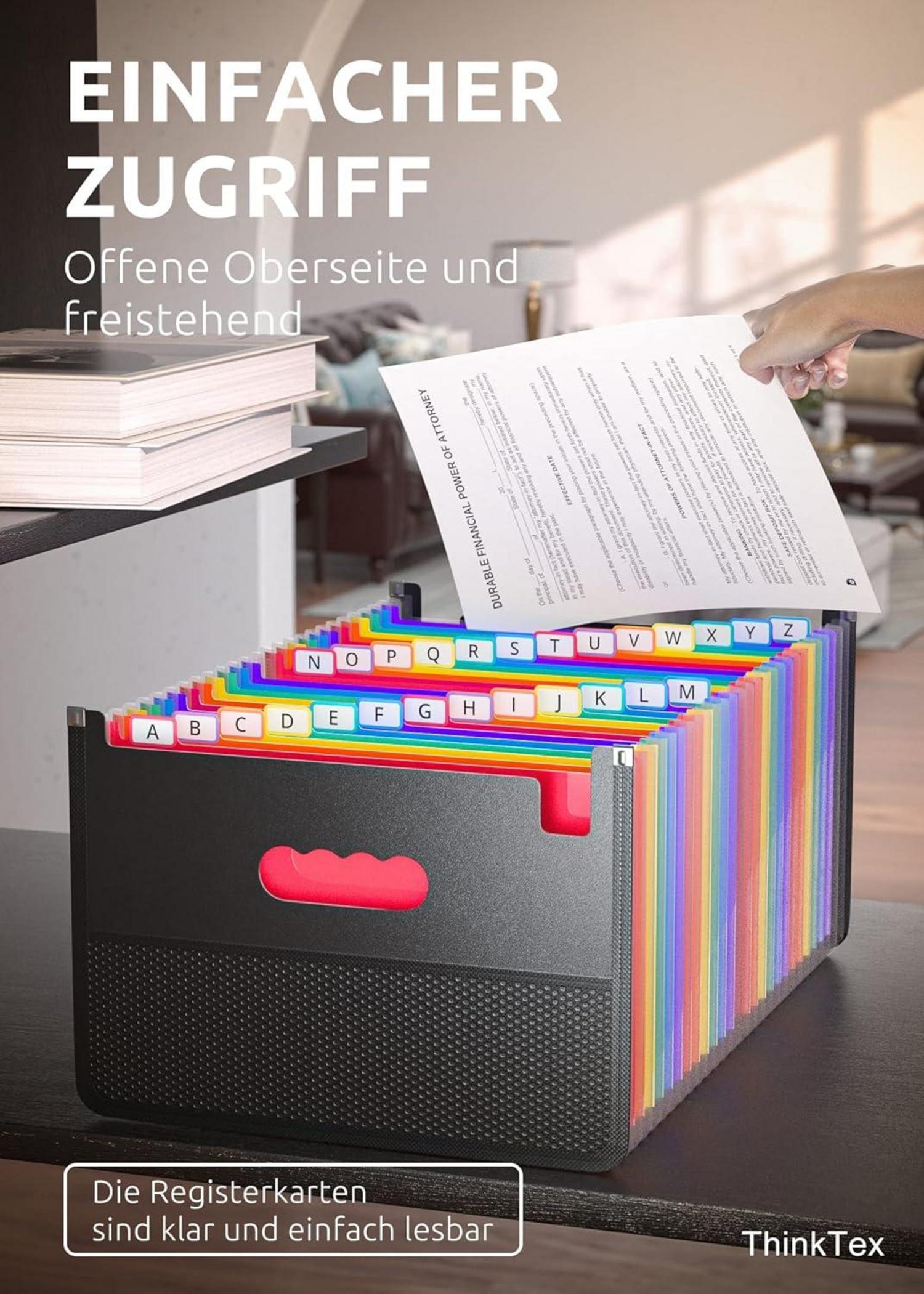 26 Fächer Sortiermappe für A4 Dokumente mit Netztasche