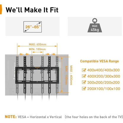 Neigbare TV Wandhalterung für 26-65 Zoll Flach/Curved TV