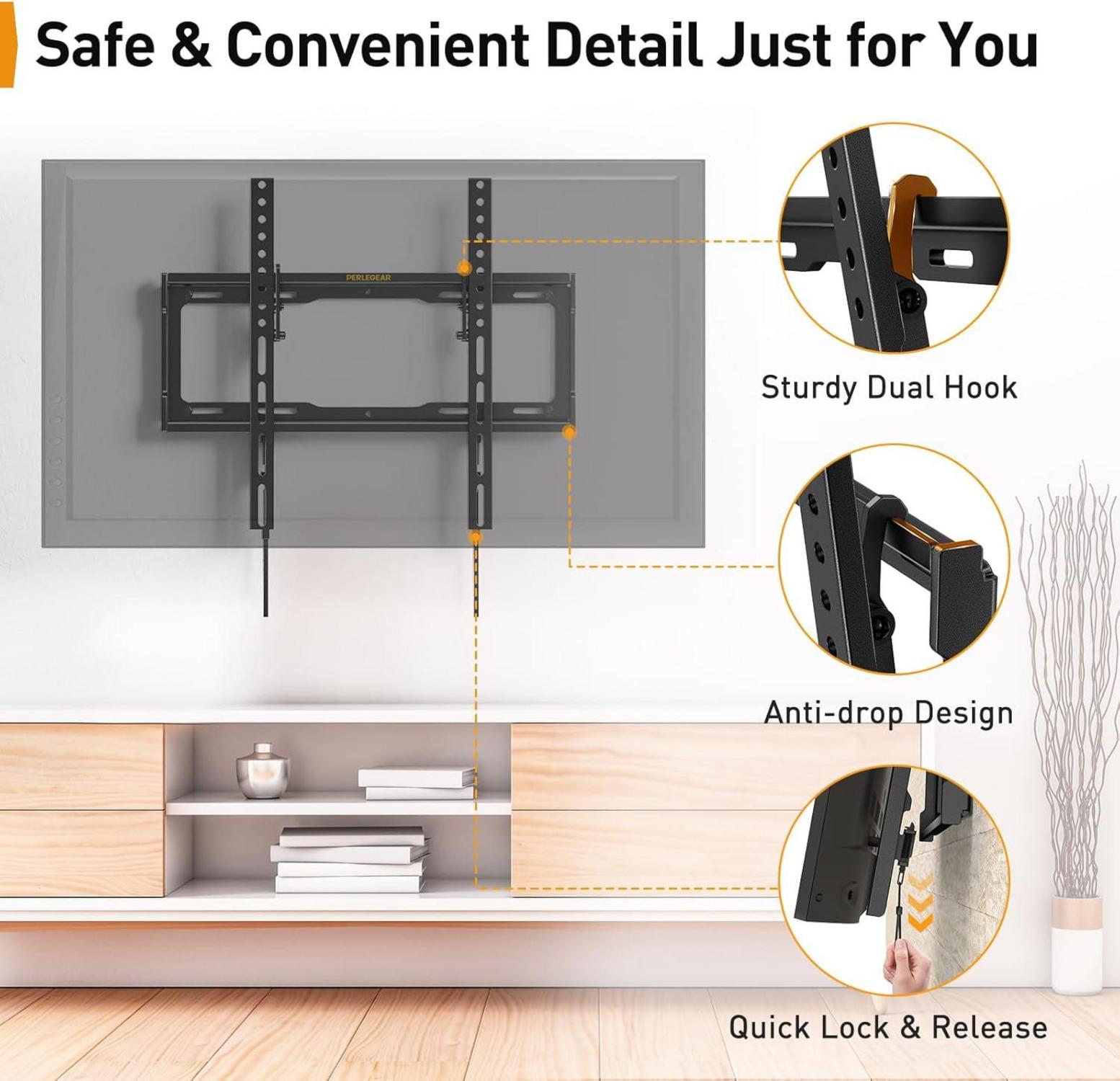 Perlegear TV Wandhalterung Neigbar für 26-65 Zoll Flach&Curved TV bis 45kg