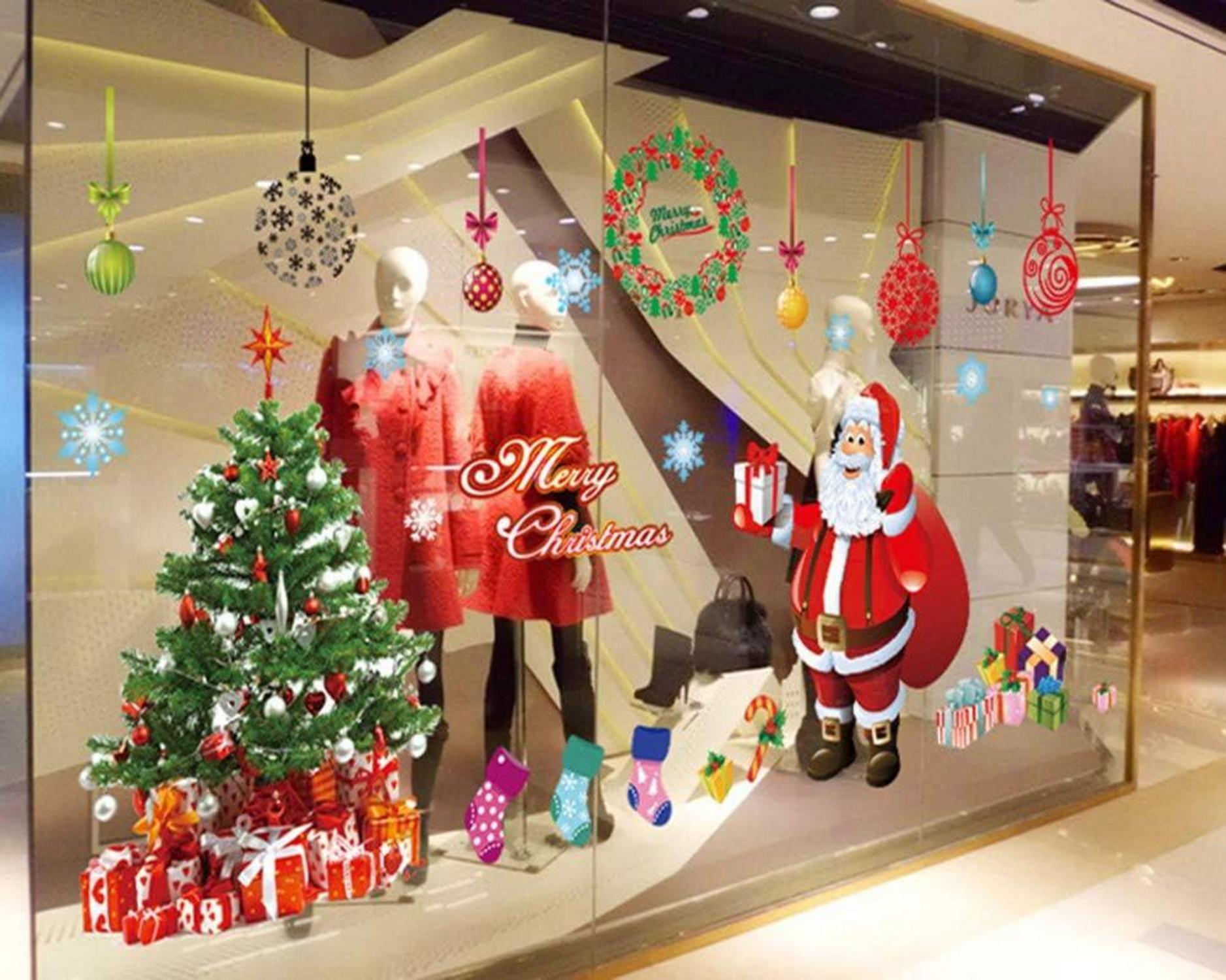 YULOONG Weihnachtsfenster Statische Aufkleber Weihnachtsmann DIY Aufkleber 1