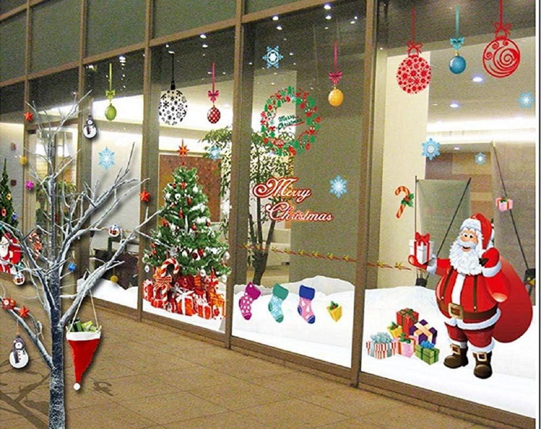 YULOONG Weihnachtsfenster Statische Aufkleber Vinyl Weihnachtsmann Baum