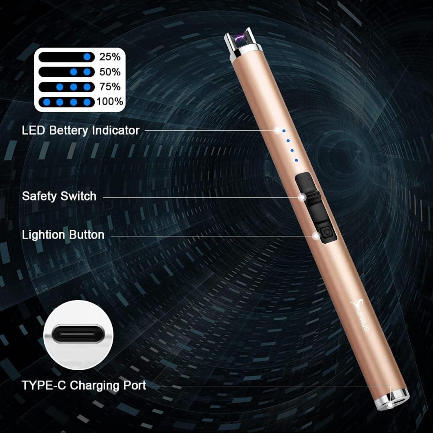 SUPRUS Elektronisches Plasma-Feuerzeug USB aufladbar Gold