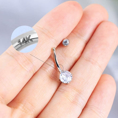 14 Karat Gold Bauchnabelpiercing mit Zirkonia oder Opal Herz