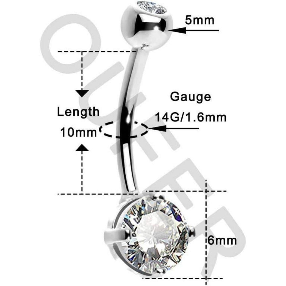 14 Karat Gold Bauchnabelpiercing mit Zirkonia oder Opal Herz