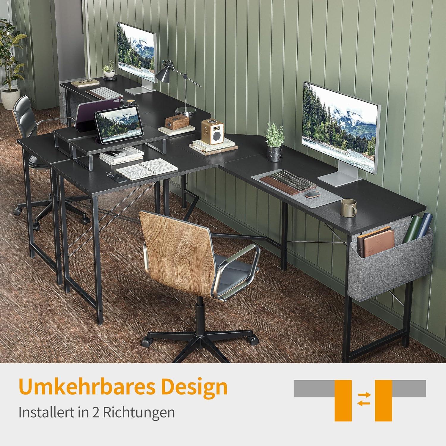 L-förmiger Computertisch 150 x 120 cm Gaming PC-Schreibtisch mit Monitorständer - Schwarz
