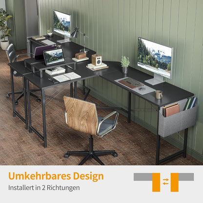 L-förmiger Computertisch 150 x 120 cm Gaming PC-Schreibtisch mit Monitorständer - Schwarz