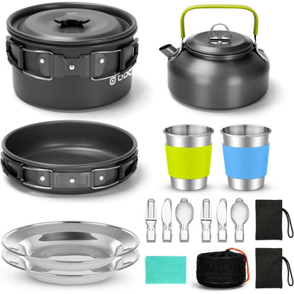 Odoland Camping Geschirr Set 17-teilig Aluminium Kochset