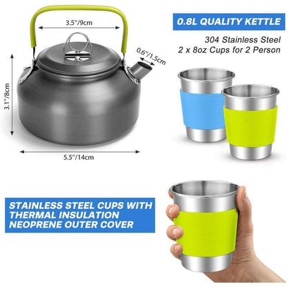 Odoland Camping Geschirr Set 17-teilig Aluminium Kochset