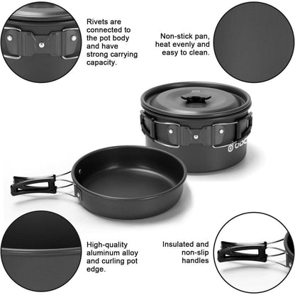Odoland Camping Geschirr Set 17-teilig Aluminium Kochset
