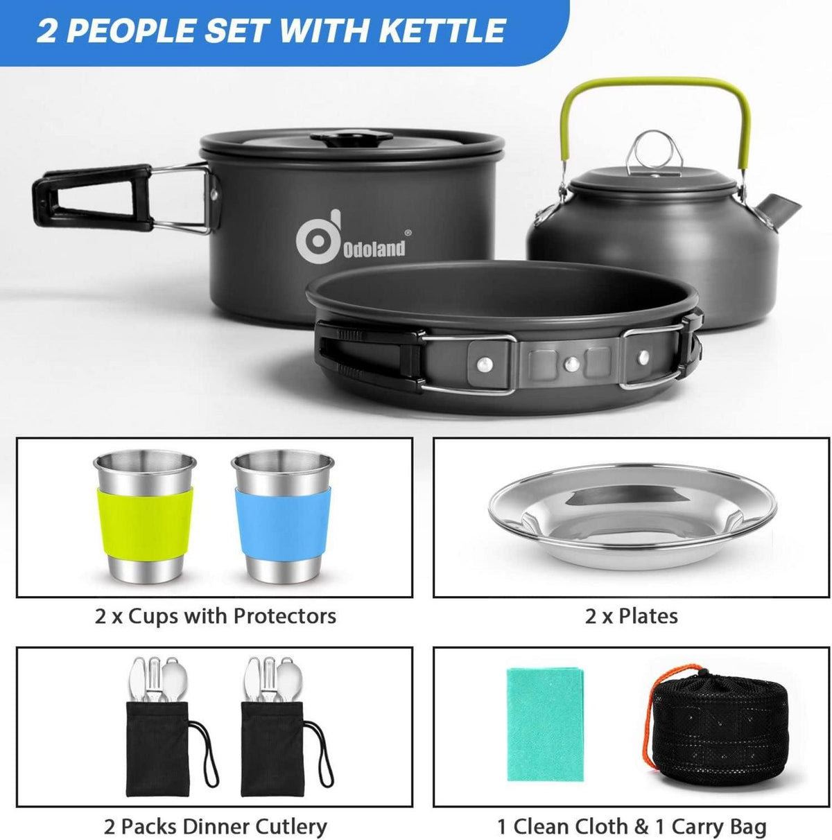 Odoland Camping Geschirr Set 17-teilig Aluminium Kochset