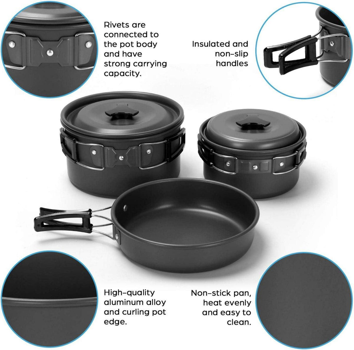 Campingkochgeschirr Set Töpfe Pfanne Besteck faltbar für Trekking Wandern
