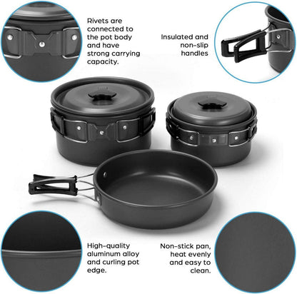 Campingkochgeschirr Set Töpfe Pfanne Besteck faltbar für Trekking Wandern