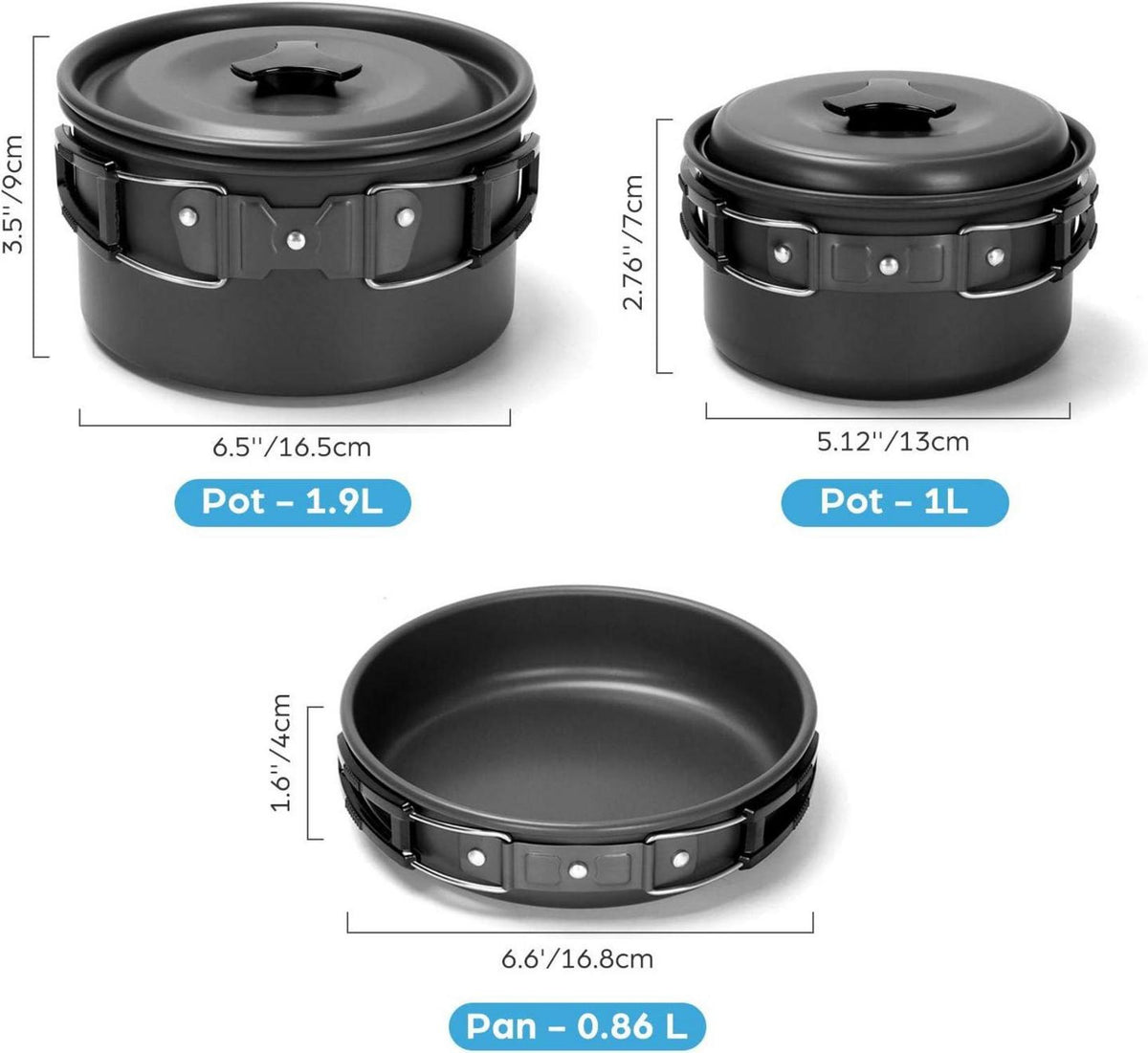 Camping Kochgeschirr Set Töpfe Pfanne Besteck faltbar 1-2