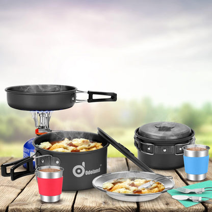 Camping Kochgeschirr Set Töpfe Pfanne Besteck faltbar für Trekking