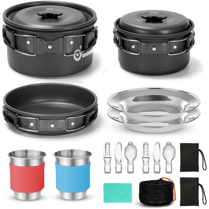 Camping Geschirr Set Töpfe Pfanne Tasse Teller Besteck