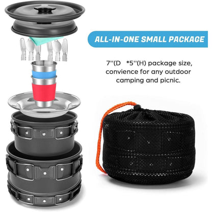 Camping Geschirr Set Töpfe Pfanne Tasse Teller Besteck