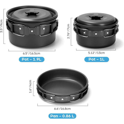 Camping Geschirr Set Töpfe Pfanne Tasse Teller Besteck