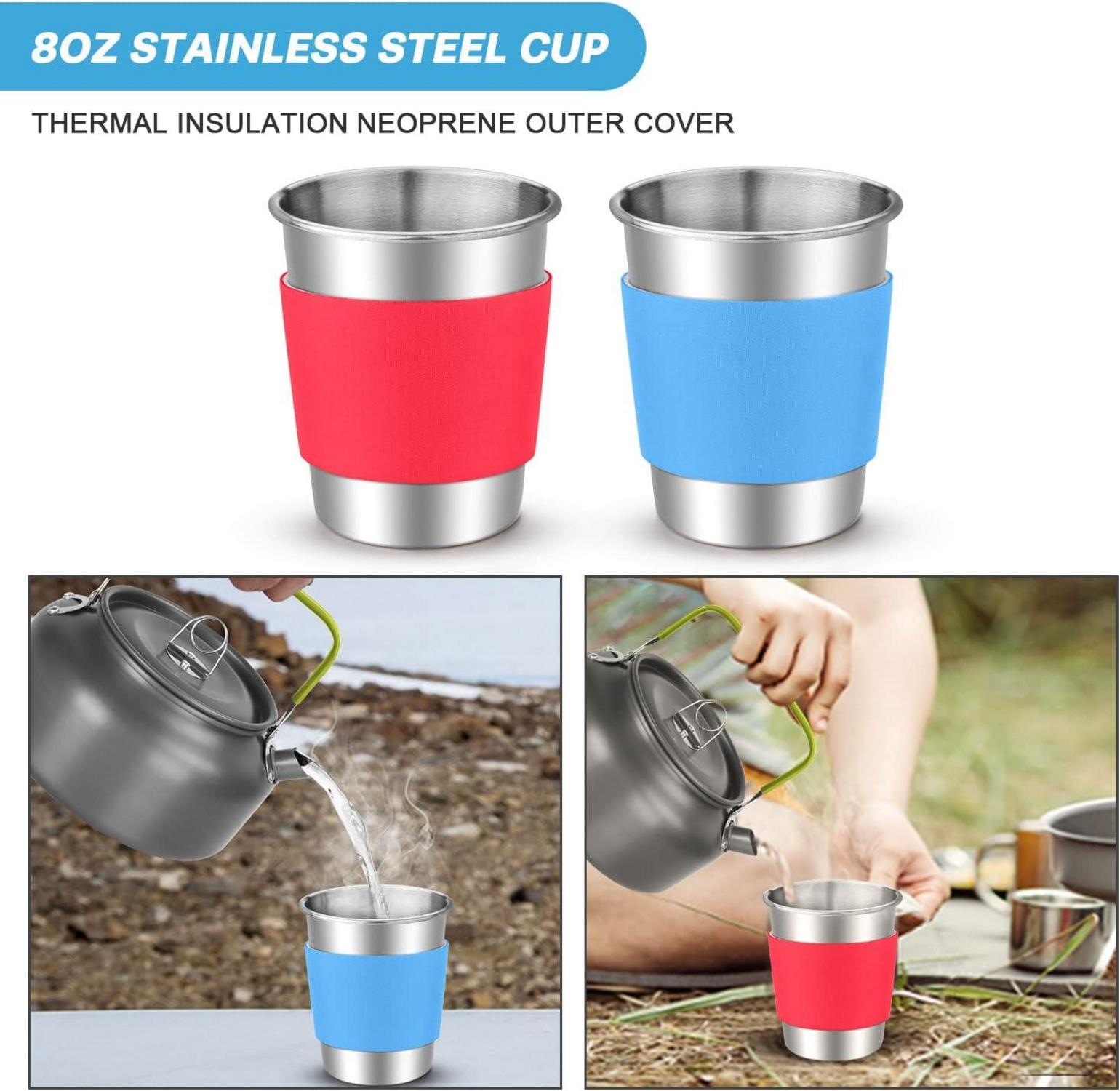 Odoland Camping-Geschirr-Set Töpfe Pfanne Tasse Teller Besteck faltbar
