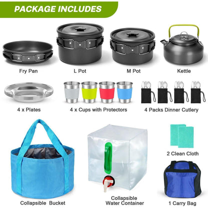Odoland Camping Geschirr Set 29-teilig Outdoor Kochgeschirr